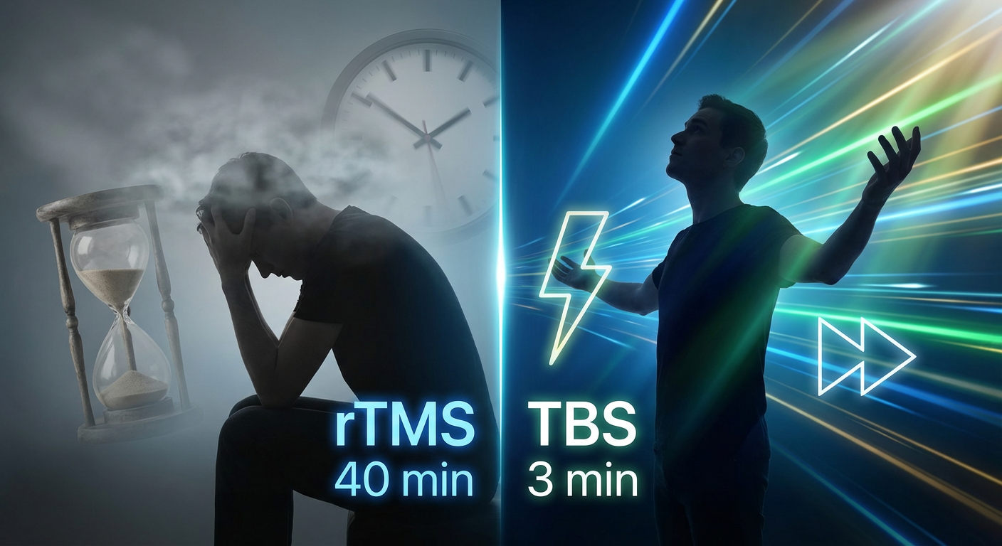 مقایسه سرعت درمان افسردگی با rTMS و تکنولوژی جدید TBS - تصویر دو نیمه غمگین و شاد